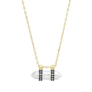 14K Gold and Sterling Horizontal  "Crystallized" Metal pendant with Sapphires